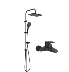 Душевая стойка STWORKI Колдинг S32180BK со смесителем Эстфолл S44100BK матовая черная