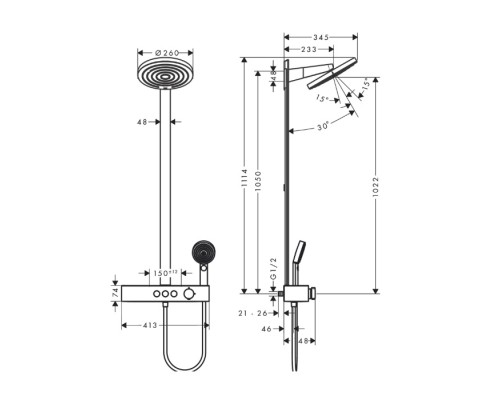 Hansgrohe Pulsify Душевая система с термостатическим смесителем, верхним душем Oslash;26см., ручным душем и шлангом, цвет: белый матовый. 24240700