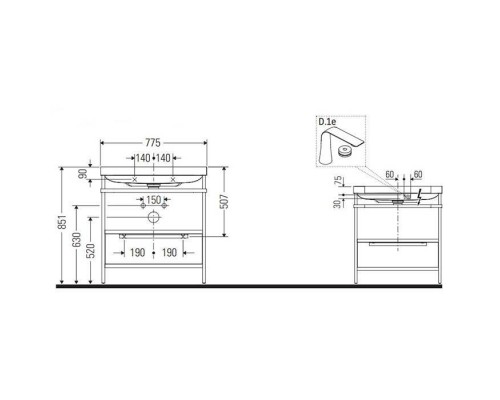 Duravit Happy D.2 Plus Консоль напольная с умывальником 77.5х49х85см, с 1 отв под смесит, 1 ящик, 1 полотенцедержатель,выпуск и сифон в комплекте, цвет: белый глянцевый/хром. HP4842O2222 Duravit Happy D.2 Plus Консоль напольная с умывальником 77.5х49х85см, с 1 отв под смесит, 1 ящик, 1 полотенцедержатель,выпуск и сифон в комплекте, цвет: белый глянцевый/хром. HP4842O2222