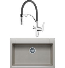 Комплект Мойка кухонная Polygran Argo 760 серая + Смеситель Lemark Comfort LM3074C-Gray с гибким изливом, хром, серый