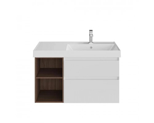 Тумба под раковину KERAMA MARAZZI Cubo 90, правая подвесная, с ящиками и полкой, белая матовая, структурированный орех Тумба под раковину KERAMA MARAZZI Cubo 90, правая подвесная, с ящиками и полкой, белая матовая, структурированный орех