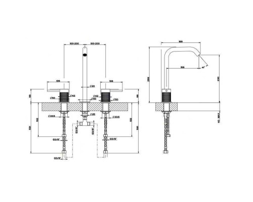 Gessi Meccanica Смеситель для раковины на 3 отверстия, без донного клапана, цвет: шлифованная сталь. 54211#239