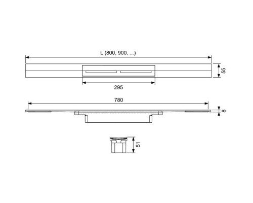 TECE Комплект дренажного канала 1000/55 мм. цвет: нержавеющая сталь. 671010,  673002,  674000