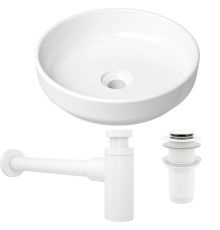 Комплект Раковина Lavinia Boho Bathroom Sink Slim 33311005 + Донный клапан Wellsee Drainage System 182138000 матовый белый + Сифон 182108000 белый