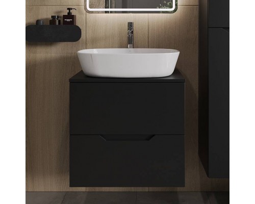 Тумба с раковиной Orange Line 60 подвесная, 2 ящика, матовая черная с раковиной B08-500W