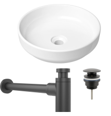Комплект Раковина Lavinia Boho Bathroom Sink Slim 33311005 + Донный клапан Wellsee Drainage System 182140000 матовый черный + Сифон 182105000 матовый черный
