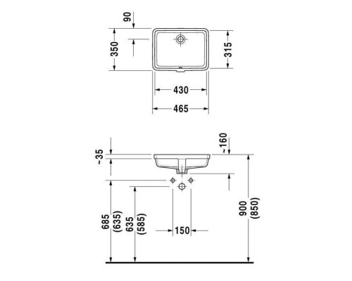 Duravit Vero  Раковина 46.5x35x16 см, без отв., цвет: белый. 0330430000