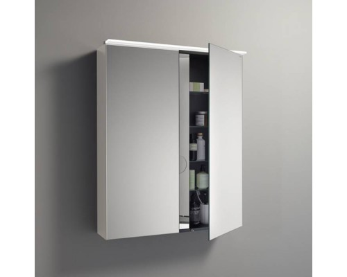 BURGBAD Eqio Зеркальный шкаф с LED подсветкой 5Вт IP24, 90х80х17см,2 зерк двери с обоих сторон, стекл полки, вкл/выкл, цвет: белыйF2009. SPGT090F2009