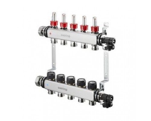 Распределительный коллектор, Oventrop, 1, Multidis SF 12, количество контуров-12, выход-3/4 ЕК, нержавеющая сталь, со встроенными ротаметрами 0-5 л/мин. на подаче, для панельного отопления и охлаждения, с плоским уплотнением, с вентильными вставками M 3