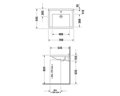 Duravit  Starck III Раковина 70х54.5 см, 1 отв., цвет: белый. 0309700000