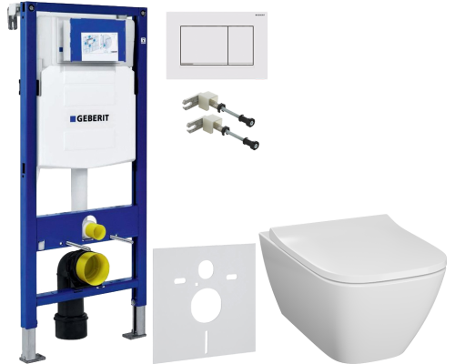 Комплект Унитаз подвесной Geberit Smyle Square 500.683.01.1 с крышкой-сиденьем с микролифтом + Крепления Duofix 111.815.00.1 к стене + Шумоизоляция 156.050.00.1 + Инсталляция UP 320 111.300.00.5 + Кнопка Sigma 30 115.883.JT.1 белая матовая, хром глянцевый