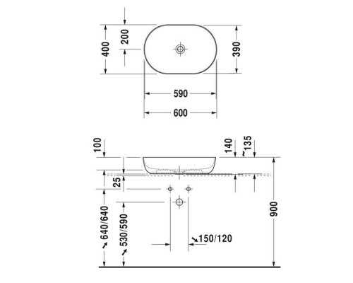 Duravit Luv Раковина 60х40см., без отв., на столешницу, без перелива, с выпуском, с креплением, цвет: белый. 0379600000 Duravit Luv Раковина 60х40см., без отв., на столешницу, без перелива, с выпуском, с креплением, цвет: белый. 0379600000