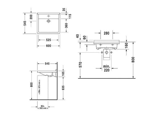 Duravit  Starck III Раковина 60x54.5 см, без отв., цвет: белый. 0312600000