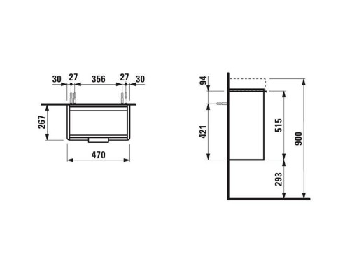 Laufen Base Тумба с раковиной, 47x26.5x53см., с 1 дверью, петли слева, органайзер для ящика, цвет: белый матовый. 8.1595.5.000.104.1,  4.0210.1.110.260.1