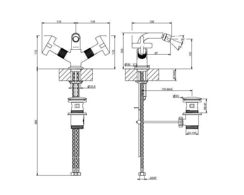 Gessi Inciso Смеситель для биде, на 1 отв., с донным клапаном, цвет: золото. 58127#246