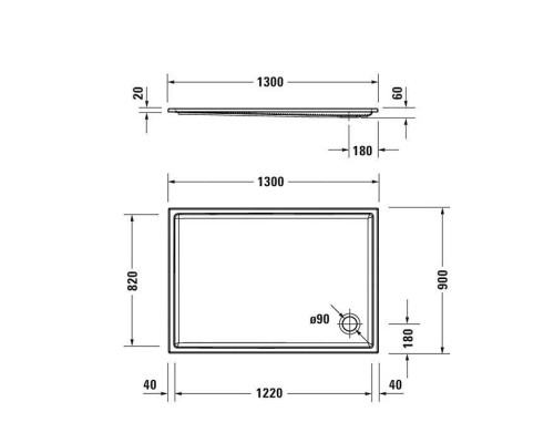 Duravit Starck Slimline Поддон акриловый прямоугольный 130х90х5.5см, d:9см., цвет: белый . 720242000000000