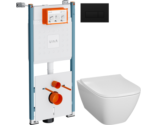 Комплект Унитаз подвесной Geberit Smyle Square 500.683.01.1 + Инсталляция VitrA V-Fix Core 732-5800-01PV + Кнопка Root Square 740-2311 черная матовая Комплект Унитаз подвесной Geberit Smyle Square 500.683.01.1 + Инсталляция VitrA V-Fix Core 732-5800-01PV + Кнопка Root Square 740-2311 черная матовая