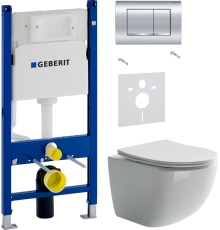 Комплект Унитаз подвесной Ceramicanova Forma CN3009 безободковый + Шумоизоляция Geberit 156.050.00.1 + Инсталляция Duofix Delta 458.163.21.1 с кнопкой смыва, хром