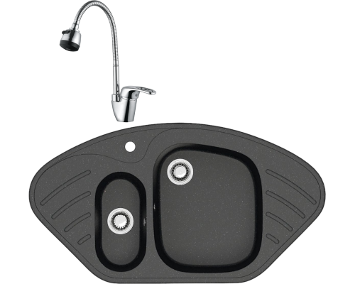 Комплект Мойка кухонная Domaci Болонья М-23-002 черная + Смеситель Ливорно WFD04163B