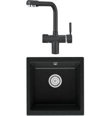 Комплект Мойка кухонная Point Бату 45 черная + Смеситель PN3104 черный