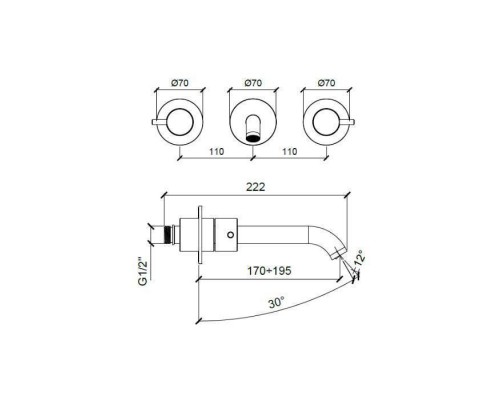 Almar Mixers Смеситель для раковины, настенный, цвет: черный металл брашированный PVD. E210057.AB