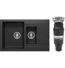 Комплект Мойка Polygran Brig 770 черная + Измельчитель Bone Crusher BC 910-SL-Slim Line