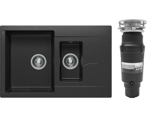 Комплект Мойка Polygran Brig 770 черная + Измельчитель Bone Crusher BC 910-SL-Slim Line