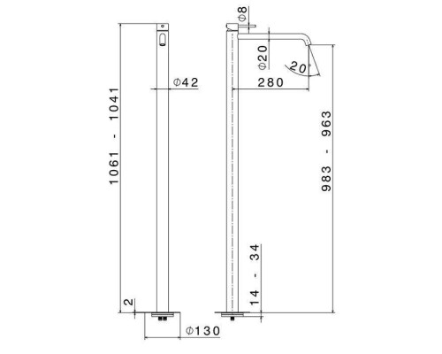 Newform X-STEEL 316 Смеситель для раковины, напольный, излив 28см., наружная часть, цвет: INOX. 69618EX.50.050 Newform X-STEEL 316 Смеситель для раковины, напольный, излив 28см., наружная часть, цвет: INOX. 69618EX.50.050