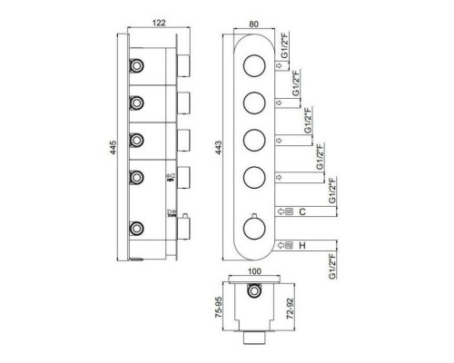 Carimali Встраиваемая часть термостатического смесителя на 4 выхода. W21048