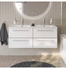 Тумба с раковиной Cezares Eco Cer-N 120, 4 ящика, bianco lucido, раковина Duet 120, двойная, ручки сатин