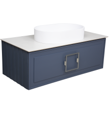 Тумба с раковиной La Fenice Cubo 100 подвесная, blu grigio, ручка хром, столешница белый мрамор, раковина матовая белая