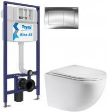 Комплект Унитаз подвесной Teymi Lina S T40102 + Инсталляция Aina 1220067 + Кнопка T70012CH хром глянец
