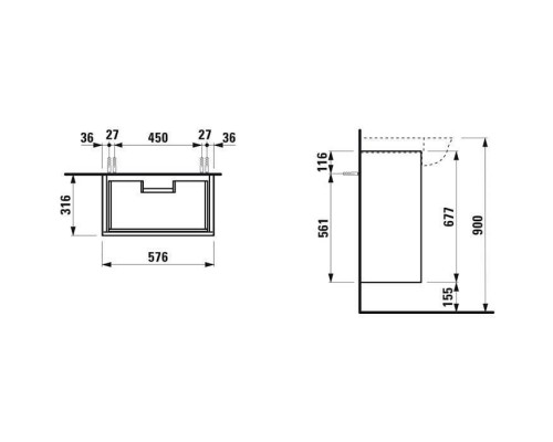 Laufen New Classic Тумба с раковиной, 57.5x31.5x67.5см, 2 ящика, подвесная, цвет: серый. 4.0603.2.085.627.1,  8.1385.3.000.104.1
