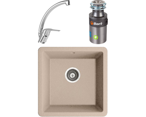 Комплект Мойка кухонная IDDIS Tanto + Смеситель MEGA Mega MG-BMK016 хром + Измельчитель Bort Titan 4000 Control