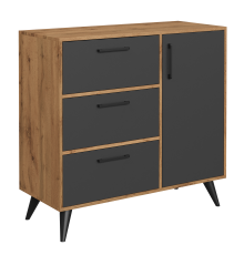 Комод DIWO Кострома 100х95х42 см антрацит, дуб вотан, ручка черная, ножка черная