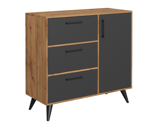 Комод DIWO Кострома 100х95х42 см антрацит, дуб вотан, ручка черная, ножка черная