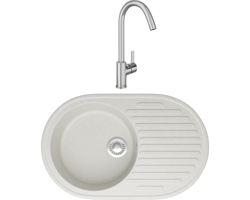 Комплект Мойка кухонная Domaci Болонья М-11-001 белая + Смеситель Ливорно