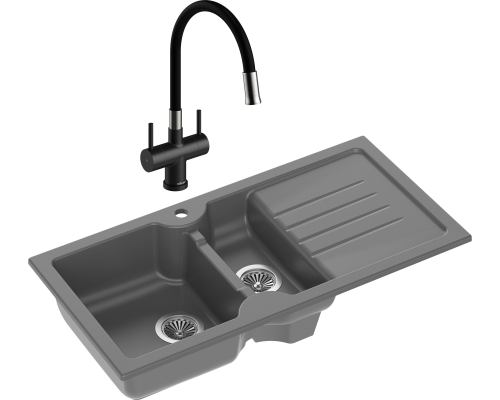 Комплект Мойка кухонная Domaci Сиена 54100-112 антрацит + Смеситель Ливорно WFD04023 черный