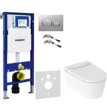 Комплект Унитаз подвесной Geberit AquaClean Sela 146.224.11.1 альпийский белый + Крепления Duofix 111.815.00.1 к стене + Шумоизоляция 156.050.00.1 + Инсталляция UP 320 111.300.00.5 + Кнопка Sigma 20 115.882.JQ.1 хром матовый, хром глянцевый