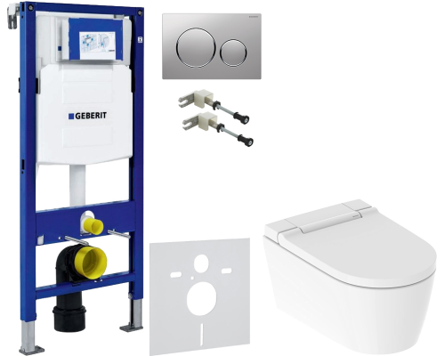 Комплект Унитаз подвесной Geberit AquaClean Sela 146.224.11.1 альпийский белый + Крепления Duofix 111.815.00.1 к стене + Шумоизоляция 156.050.00.1 + Инсталляция UP 320 111.300.00.5 + Кнопка Sigma 20 115.882.JQ.1 хром матовый, хром глянцевый