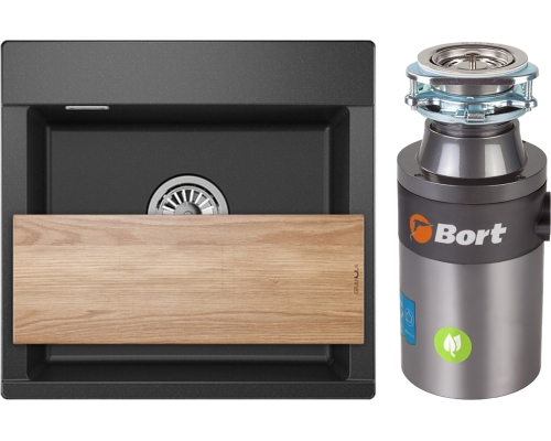 Комплект Мойка кухонная Granula Estetica 5201, черный + Измельчитель Bort Titan 4000 Control