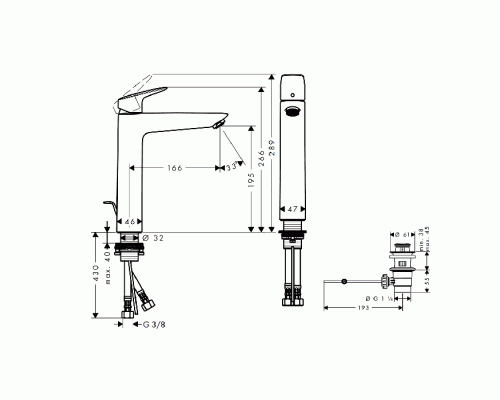 Hansgrohe Logis, Смеситель для раковины, с донным клапаном, Цвет: хром. 71090000 Hansgrohe Logis, Смеситель для раковины, с донным клапаном, Цвет: хром. 71090000