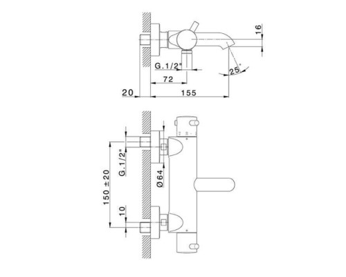 Cisal Less Minimal Смеситель термостатический настенный для ванны/душа с ручной лейкой,держателем и шлангом, цвет: черный матовый. LNT2301640