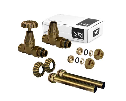 Комплект прямых вентилей SR Rubinetterie Floral Old Style, ручной регулировки 1/2”x24/19, бронза A340-1500Z000 (A340-1500Z0P0)