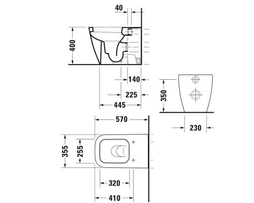 Duravit Happy D.2 Унитаз напольный пристенный вариант, для независимого подключения воды, с вертикальным смывом, цвет: белый. 2159090000