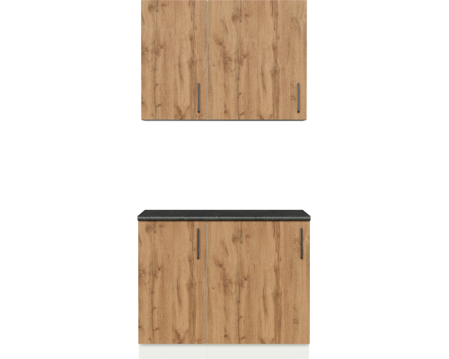 Кухонный гарнитур Domaci Болонья 160 см, фасад дуб вотан, ручка черная, столешница луна KUH-708206