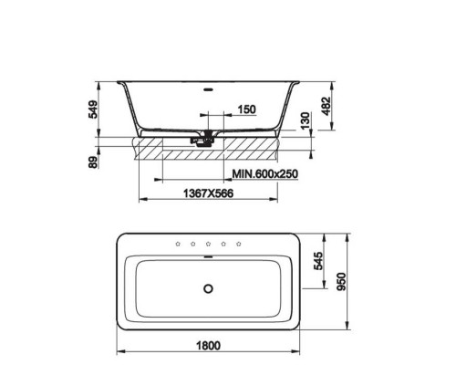 Gessi Rettangolo Ванна отдельностоящая/встраиваемая 180х95x55см, цвет: матовый белый. 37591#521 Gessi Rettangolo Ванна отдельностоящая/встраиваемая 180х95x55см, цвет: матовый белый. 37591#521