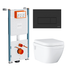 Комплект Унитаз подвесной Grohe Euro Ceramic 39703000 безободковый + Инсталляция VitrA V-Fix Core 732-5800-01PV + Кнопка Root Square 740-2311 черная матовая
