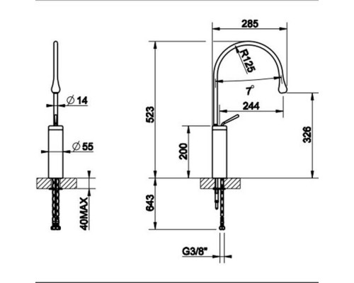 Gessi Goccia Смеситель для раковины на 1 отверстие, высокий, излив 244мм R=125, с фиксированным носиком, цвет: белый. 33810#279