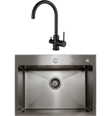 Комплект Мойка кухонная Kaiser KSM-6046 черная + Смеситель Merkur 26744-9 черный